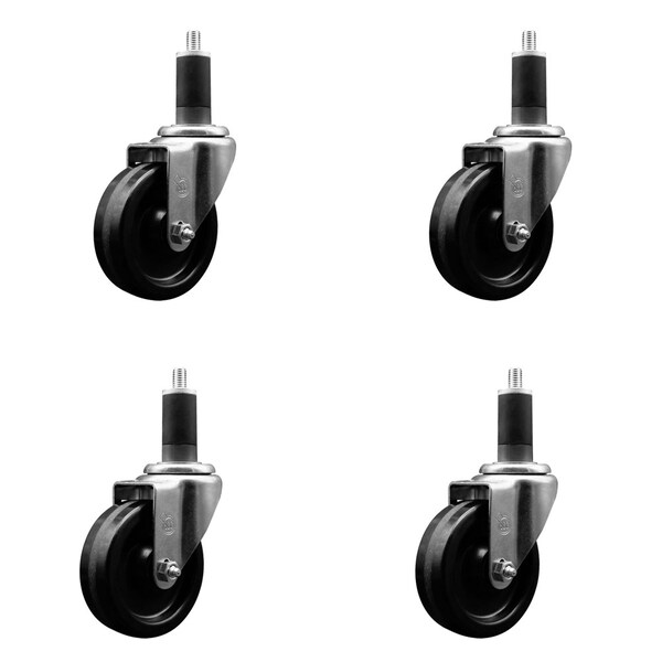 4'' SS Phenolic Wheel Swivel 1-1/4'' Expanding Stem Caster Set, 4PK